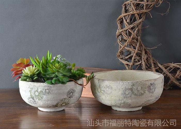 厂价批发美式乡村田园经典大口径陶瓷花盆 创意简约陶制多肉拼盆